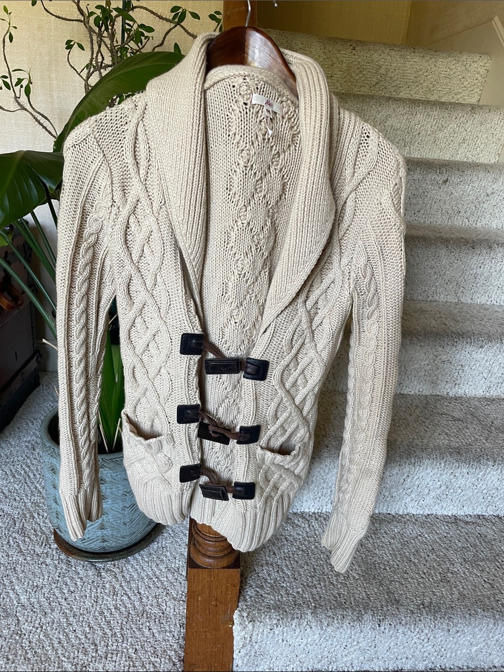 Joie Vintage Cashmere Wool Cream Cable Knit Shawl Collar Toggle Cardigan Small